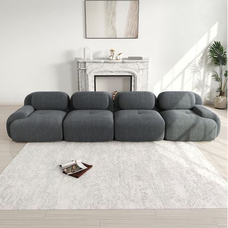 Modulares Ecksofa 388x103x75 cm Grau aus Cordstoff rahmenlos mit 32D-Hochdichteschaum und rutschfester Unterseite (1/5)