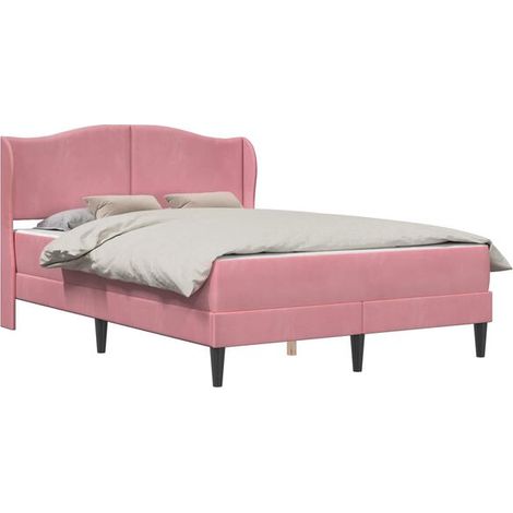 Cadre de lit en velours rose avec tête de lit, 140 x 200 cm (1/5)