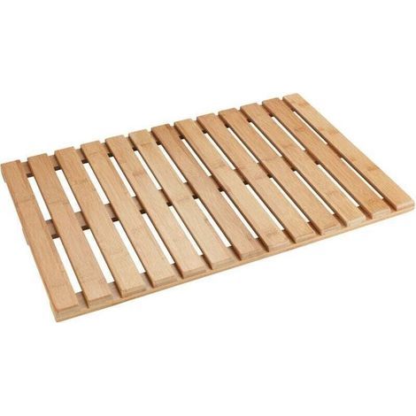 Caillebotis de baignoire , Tapis de bain pour la Salle de bain, piscine, sauna, Avec pieds antidérapants, Utilisation intérieur / extérieur Bambou, 60x40x2,3cm, Marron (1/5)