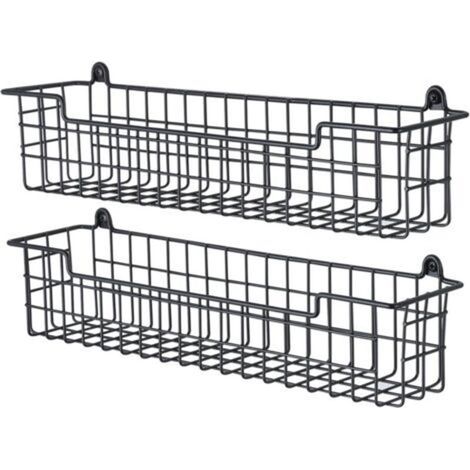 ALLIANDISÉtagère à épices murale - Ensemble de deux étagères de rangement en métal noir, adapté aux cuisines, peu encombrant, facile à installer, idéal pour les placards et autres espaces.