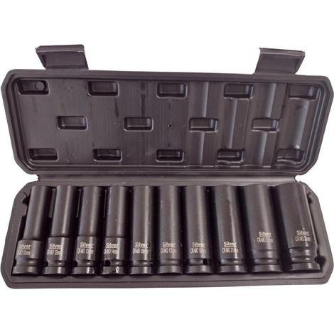 Set di bussole a impatto da 1/2", 10 pezzi, colore argento