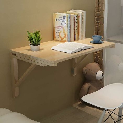 Table murale rabattable 60 x 40 cm – Bois de pin importé – Support triangulaire pour stabilité – Plan de travail étanche et facile à nettoyer