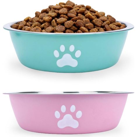 Los 2 Gamelles pour chien in acier inoxidable mit Fondant-Silikon-Antiderapant, Gamelles pour Nutrition und Eau pour Chat sowie Animaux Domestiques Petite und Moyenne Taille (Rose, Blau) (1/5)