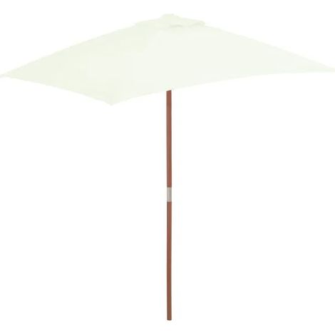 Parasol d'extérieur, mât en bois, 150 x 200 cm, couleur sable (1/5)