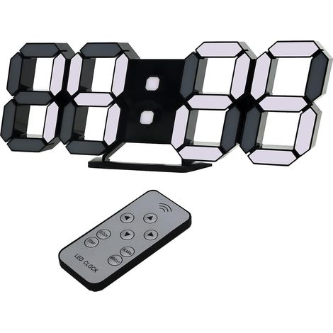 Horloge murale et de bureau numérique LED 3D avec télécommande, fonction alarme et répétition, et luminosité réglable (1/5)