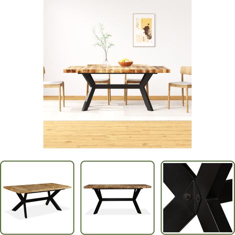 Bois de manguier -  Table à manger Bois de manguier massif et croix en acier 180 cm (1/5)