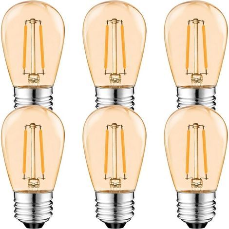 S14 E27 Bombilla LED Edison, 2W Vintage Filament Bombilla de Filamento, Ámbar, Blanco Cálido 2700K, Ángulo de Haz 360°, No Regulable Pack de 6 [Clase energética G] (1/5)