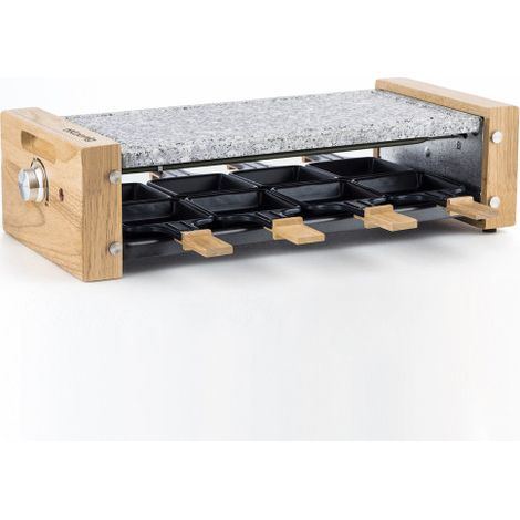 Appareil à raclette 8 personnes – Pierre à cuire – Puissance 1200W – Poignées en bois naturel – Thermostat réglable – Hkoenig