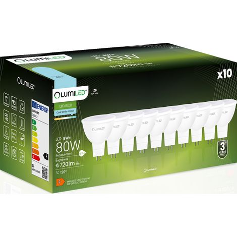 10x LED-Lampe GU5.3 Strahler MR16 8W = 80W 720lm 6500K Kaltweiß 120° LUMILED