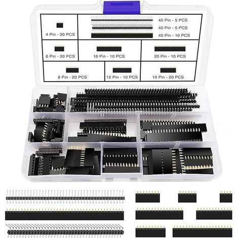 130 Pièces 2.54mm PCB Carte Broche Connecteur Socket Connecteur Bande Kit, Mâle et Femelle Pin Header Socket Connecteur Bande, pour Arduino Empilable Shield (4/6/8/10/12/16/20/40 Pin) (1/5)