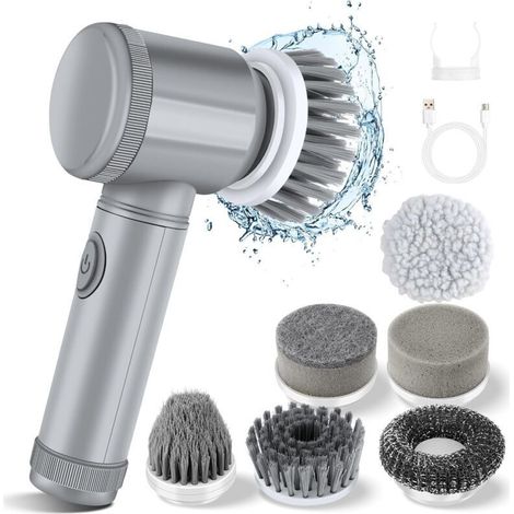 Brosse électrique rotative - Brosse pour douche, brosse électrique pour salle de bain, pour nettoyer la baignoire, le sol, le carrelage, les fenêtres, l'évier, la cuisine, avec 6 têtes de brosse élect (1/5)
