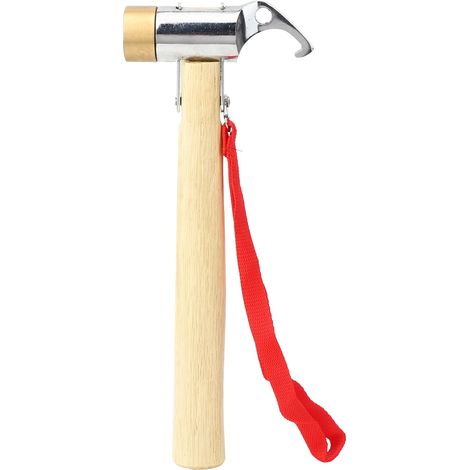 Marteau de camping extérieur tête cuivre manche bois multifonction clous tente crochet argent escalade montagne outil portable (1/5)