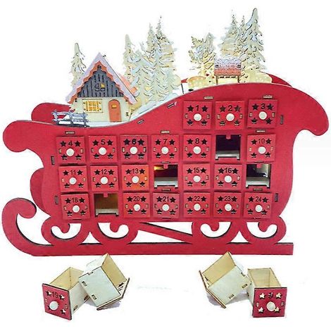 Adventskalender aus Holz mit 24 Schubladen, Tischdekoration mit LED-Beleuchtung (1/5)