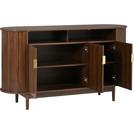 Buffet 3 portes effet bois à rainures verticales, pieds en pin, 140 x 40 x 78 cm (1/5)