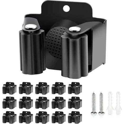 Soporte de dispositivos, soporte de escoba de pared con material de montaje, adecuado para cocina, hogar, baño, garaje, jardinería, 15 piezas (1/5)