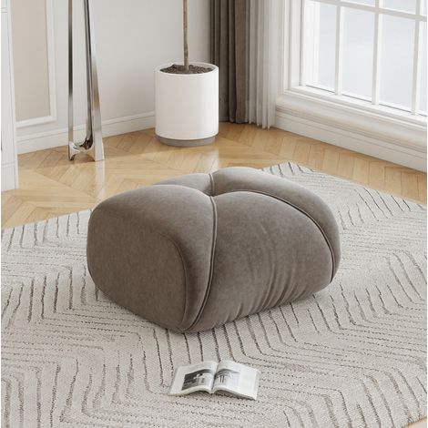 Pouf ottoman 78x76x45 cm en tissu taupe, gain de place pour salon moderne FloraGrace (1/5)
