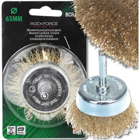 Spazzola a corda a forma di coppa in ottone ROCKFORCE, 63 mm, 4500 giri/min