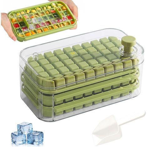 Bacs à Glaçons avec Couvercle,Bac a Glacons avec 150 Cubes de Glace,Il Suffit D'appuyer pour Libérer la Glace,Bacs à Glaçons avec Couvercle et Boîte pour Whisky Refroidir Cocktail (1/5)