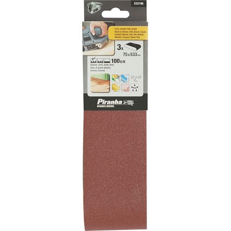 BLACK&DECKER - PIRANHA - 3 PEZZI - NASTRI ABRASIVI 75x533MM - GRANA 100
