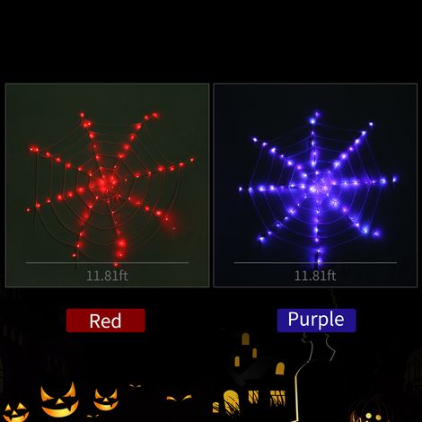 Guirlande Lumineuse Halloween Toile D'Araignée 120 LED Violette, Batterie, Clignotante, Décoration Fête Maison (1/2)