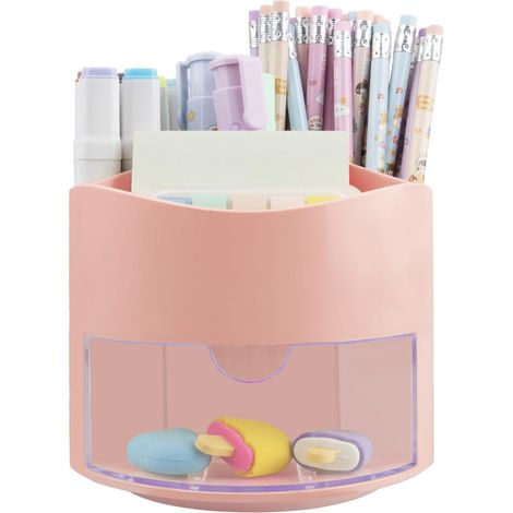 Tourne-stylo crayon rotatif 360° avec tiroir, 5 compartiments, porte-stationnaire bureau, pinceaux maquillage pour table de toilette, maison, bureau, orange (1/5)