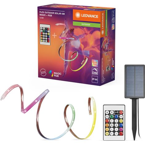 FLEX Outdoor-Solar bande LED multicolore décorative pour l'extérieur avec panneau solaire avec Magic RGB RC IP44 dimmable blanc silicone 5 m ampoule non remplaçable