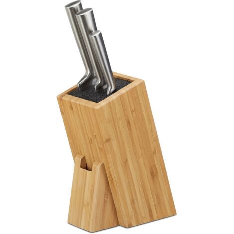 Relaxdays Bloc à couteaux en bambou porte-couteaux bois 6 couteaux rangement couverts cuisine, nature
