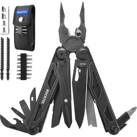 Multitool, lame VG-10, outil multifonction 29 en 1 avec pinces, couteau à fil et scie remplaçables, ensemble d'outils multifonctions en acier inoxydable robuste et gaine en nylon pour outil de (1/5)