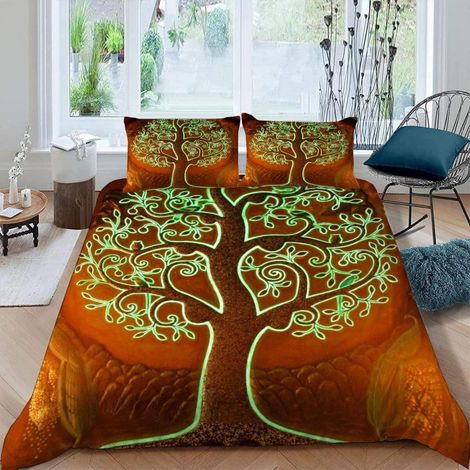 Bettwäsche Set 155x220 cm Baum des Lebens 3D Druck Mikrofaser mit 2 Kissenbezügen 80x80 cm