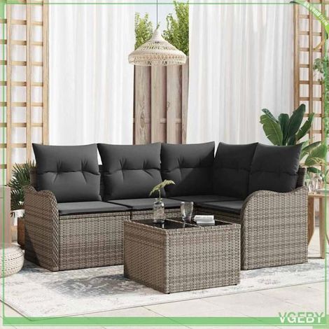Ensemble de canapé de jardin - FAFEICY - Modulaire - Polyrotin - Noir - Rangement intégré (1/5)