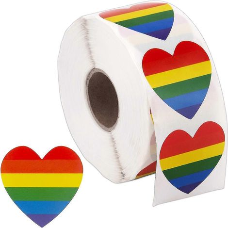 500 autocollants Fierté Gay, autocollants Saint-Valentin en forme de cœur, autocollants arc-en-ciel, autocollants à rayures en rouleau (1/5)