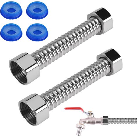 2 Pack 10cm Corrugated Stainless Steel Hose Pipe G1/2" Explosion Proof 304 Stainless Steel Pipe for Bathroom, Kitchen, Toilet and Faucet (1/5)