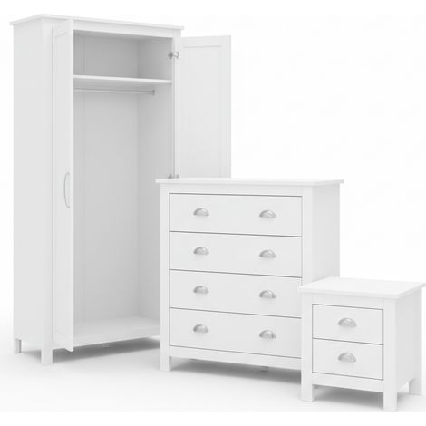 Set Camera Letto Completo Armadio Comodini Matrimoniale Legno Mobile bianco
