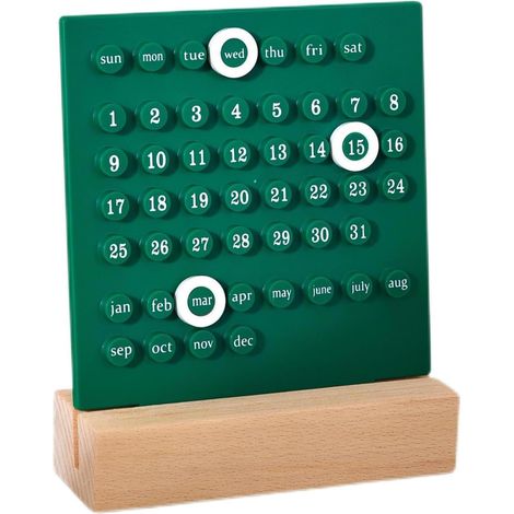 Ewiger Kalender aus Holz im Retro-Stil – Elegante Schreibtischdekoration, originelles Geschenk für Zuhause oder Büro, Monats- und Datumsanzeige, dekoratives grünes Schreibtischaccessoire