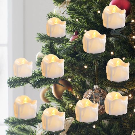 12 Bougies LED avec clip, Bougie Electrique sans Flamme Fausse Bougie Flamme Vacillante bougies chauffe-plat sans fil Bougies à led pour noël ,Mariage blanc chaud (1/5)