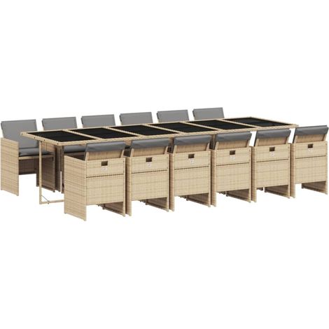 Maison Exclusive - Set Pranzo da Giardino 13 pz con Cuscini Beige Misto Polyrattan (1/5)