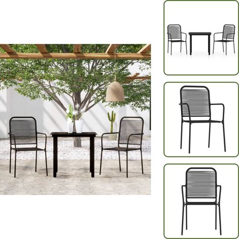 Set da pranzo da esterno - vidaXL Set Mobili da Pranzo per Giardino 3 pz Nero - Tavolo in vetro temperato