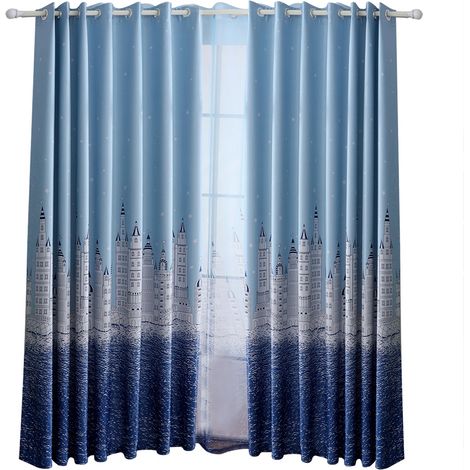 Rideau moderne 100x250cm - Polyester imperméable à la lumière - Motif décoratif bleu - Pour chambre et salon