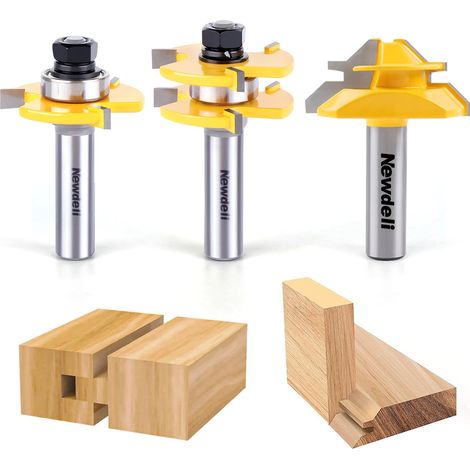Router Bit Set - Tongue And Groove + 45 Degree Lock Miter - 1/2 Inch Shank - For Woodworking Joints - 6 Pieces