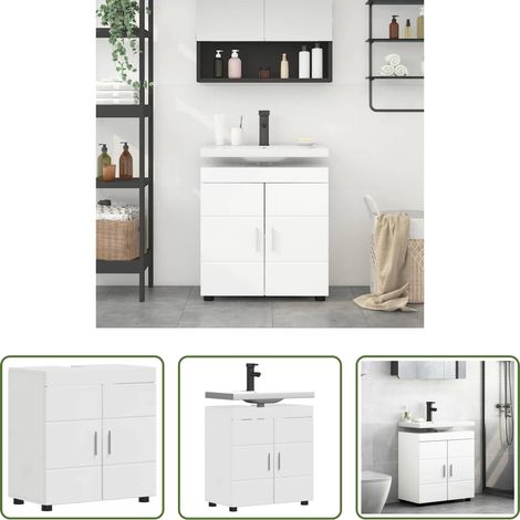 Meubles salle de bain - Ensemble d'armoire de salle de bain TULUM Blanc brillant (1/5)
