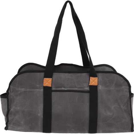 Sac en toile cirée 2024, grand sac de rangement pour bûches de chauffage, organisateur portable avec poignée, gris (1/5)