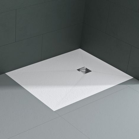 Mai & Mai Receveur de Douche 90x140x3cm Bac à Douche Blanc Mat en Résine Raccords DIN Carré Design Geo09 Avec Bonde (1/5)