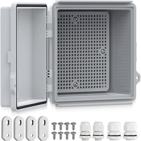 Boîtier Électrique Étanche IP67 Extérieur ABS Épais 150×150×90 mm Couvercle Gris, Coffret Électrique Plastique avec Plaque de Montage et Serrure, Protection Câble et Raccordement (1/5)