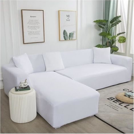 (Blanc)Housse de Canapé d'angle DAIHAN - Blanc - Extensible - 4 Places (235-300cm)