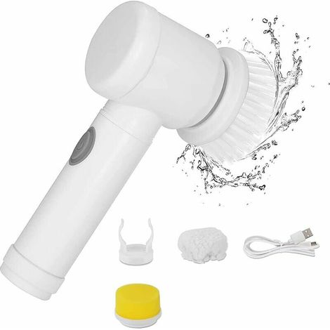 Kaelt - Brosse de Nettoyage Électrique Rechargeable, Étanche Épurateur de Rotation sans Fils avec 3 Têtes de Brosse Remplaçables pour Cuisine, Baignoire, évier, Coin, Fenêtre-Blanc (1/5)