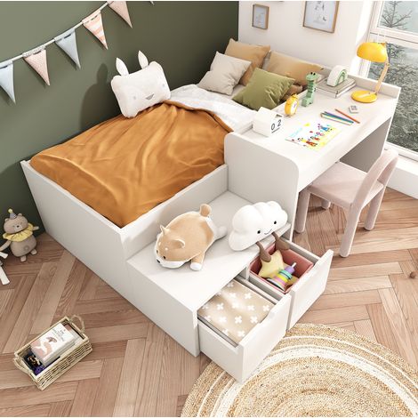 Bett Schlafbett Stauraum 90x200 mit Schreibtisch OKMYHOME (1/5)