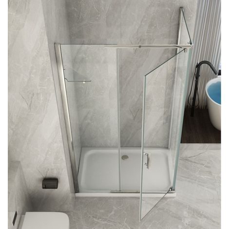 Box Cabina Doccia Anta Battente 70 80 90 100 120 140 Parete Fissa 8mm Cristallo - Misura Box Angolare 80x110