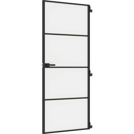 Porte intérieure mince noir 83x201,5 cm verre trempé aluminium