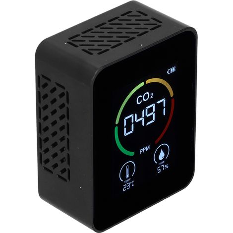 Détecteur de CO₂, thermomètre numérique, hygromètre, moniteur de qualité de l'air, détecteur de COVT et de formaldéhyde (noir) (1/5)