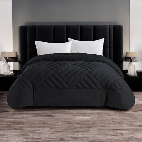 Trapunta Invernale Matrimoniale 'Intreccio' Effetto Piuma Calda e Morbida, in Velluto di Lusso, Imbottitura 280g, 260x260 cm Nero
